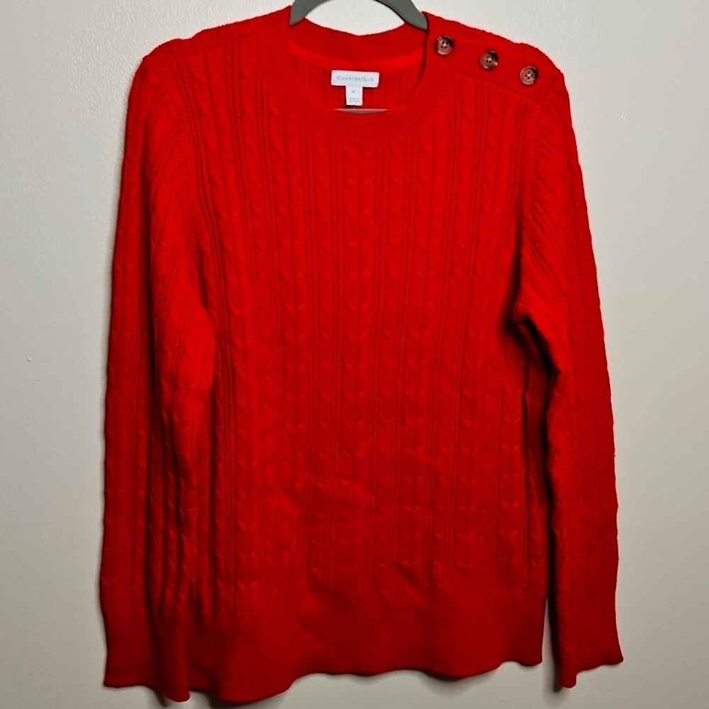 Charter Club Red Cable Knit Crew Neck Sweater Xlarge Nwt